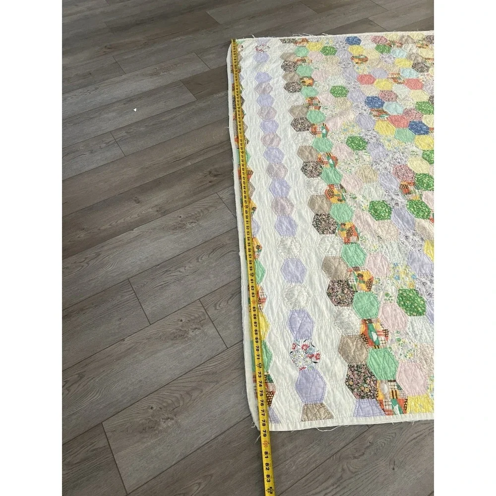 Vintage Hexagon Grandmother's Flower Garden Quilt Hand Made 79